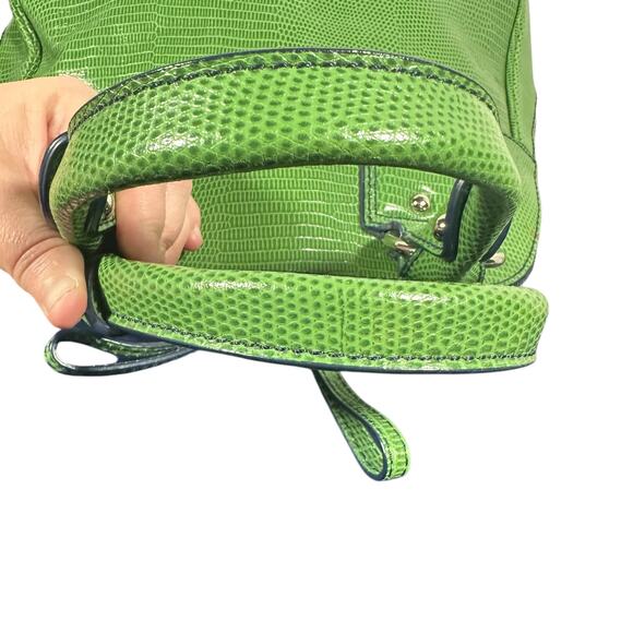 Banana Republic Women's Handbag Structured Kelly Green Textured Leather Satchel - Picture 9 of 14